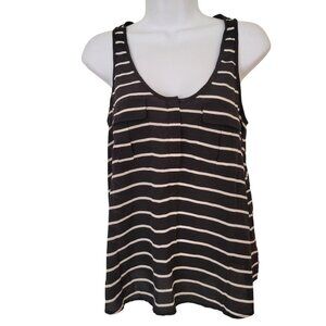 Joie M Black White Striped Sleeveless Silk Tank Top Front Pockets Summer Cruise